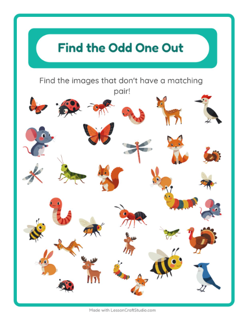 Preview of Find Objects worksheet featuring Forest Creatures for kindergarten