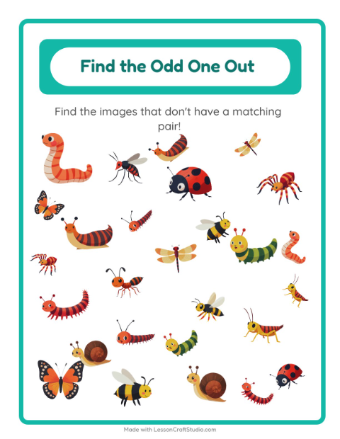 Preview of Find Objects worksheet featuring Insects and Bugs for kindergarten
