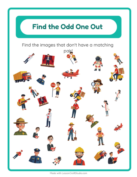 Preview of Find Objects worksheet featuring Occupations for kindergarten