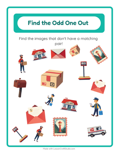 Preview of Find Objects worksheet featuring Post Office for kindergarten