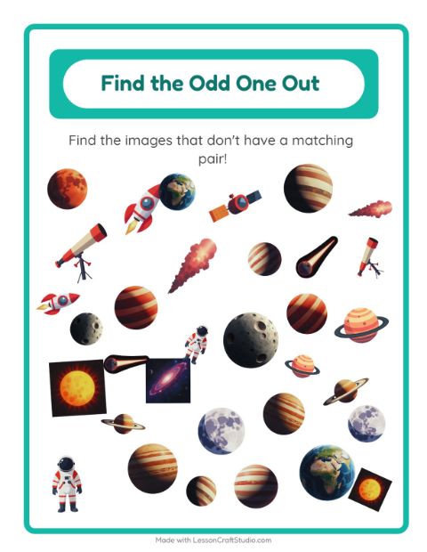 Preview of Find Objects worksheet featuring Space for kindergarten
