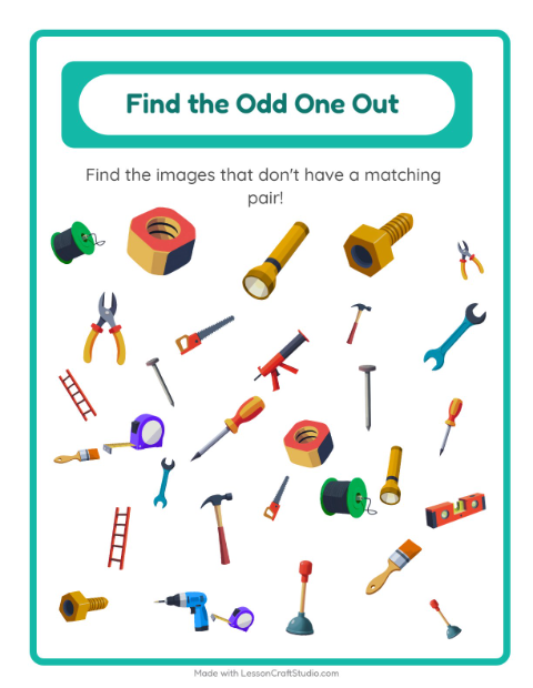 Preview of Find Objects worksheet featuring Tools for kindergarten