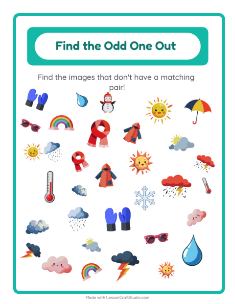 Preview of Find Objects worksheet featuring Weather for kindergarten