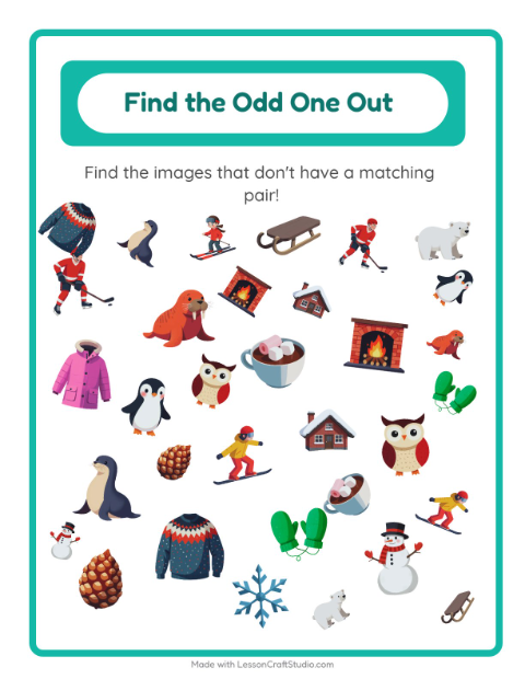 Preview of Find Objects worksheet featuring Winter for kindergarten