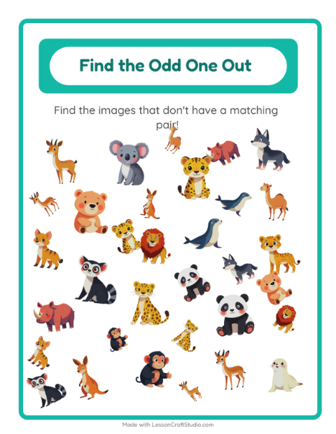 Preview of Find Objects worksheet featuring Zoo Animals for kindergarten