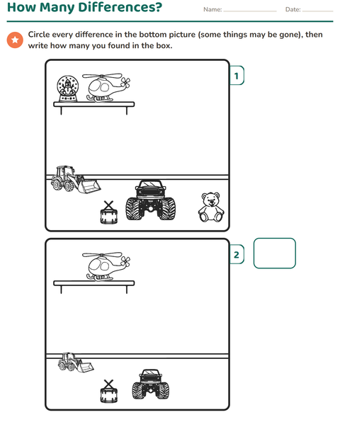Preview of Find the Differences worksheet for grade 1
