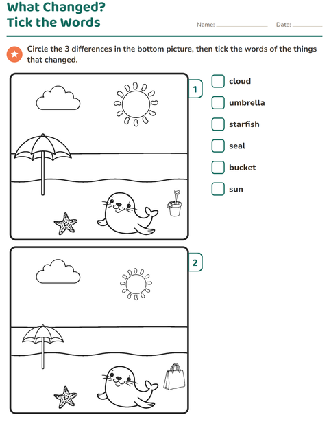 Preview of Find the Differences worksheet for grade 1