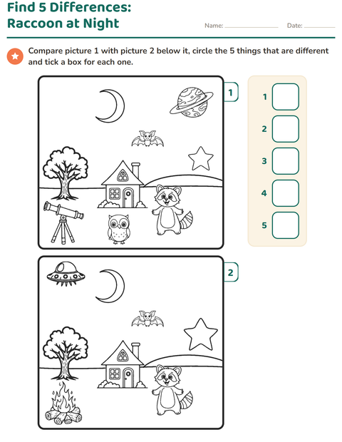 Preview of Find the Differences worksheet for kindergarten