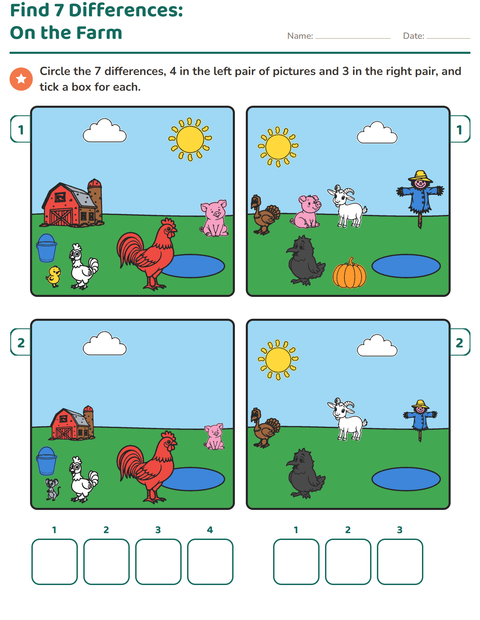 Preview of Find the Differences worksheet for grade 1