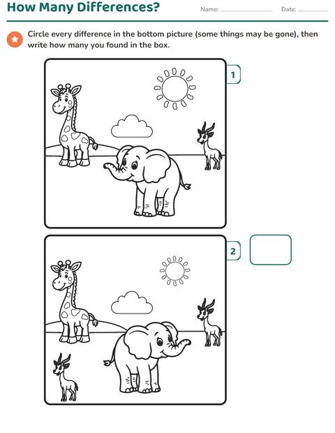 Preview of Find the Differences worksheet for grade 1