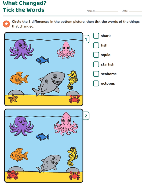 Preview of Find the Differences worksheet for grade 1
