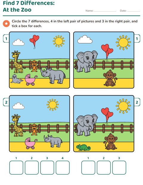 Preview of Find the Differences worksheet for grade 1
