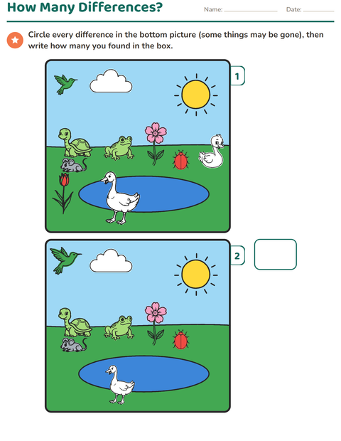 Preview of Find the Differences worksheet for grade 1