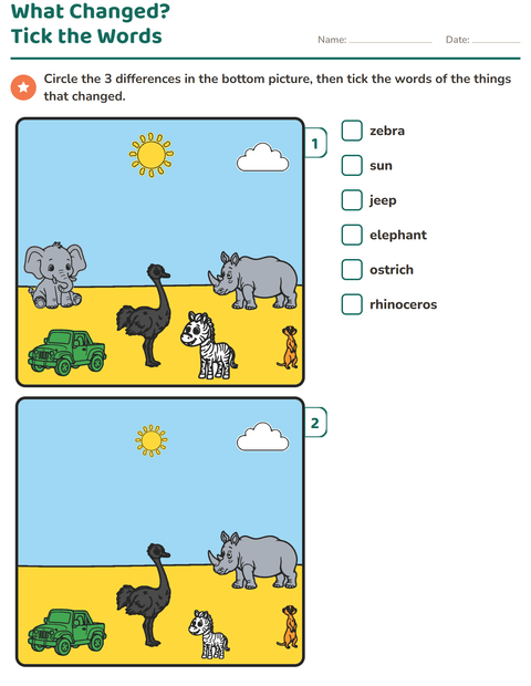 Preview of Find the Differences worksheet for grade 1
