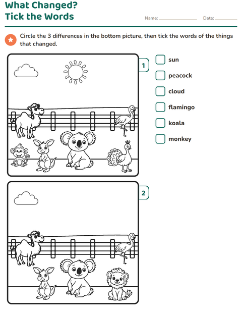 Preview of Find the Differences worksheet for grade 1