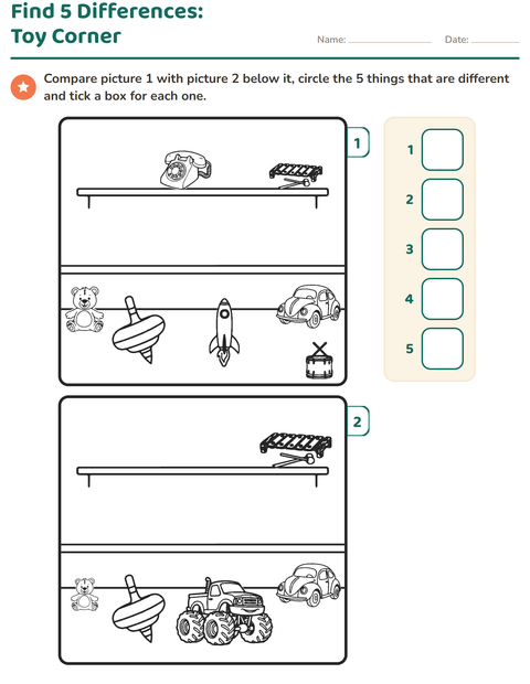 Preview of Find the Differences worksheet for kindergarten
