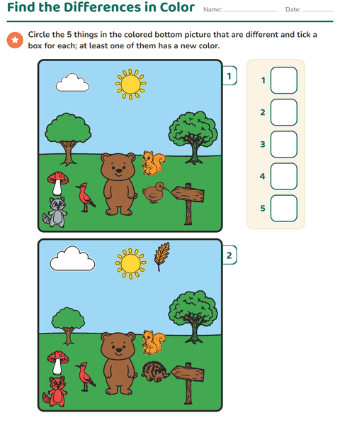 Preview of Find the Differences worksheet for kindergarten