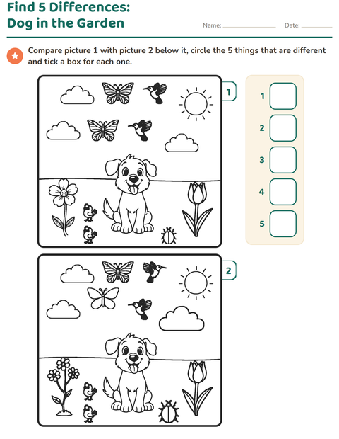 Find 5 Differences: Dog in the Garden