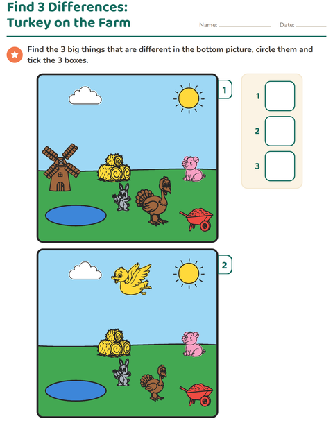 Preview of Find the Differences worksheet for kindergarten