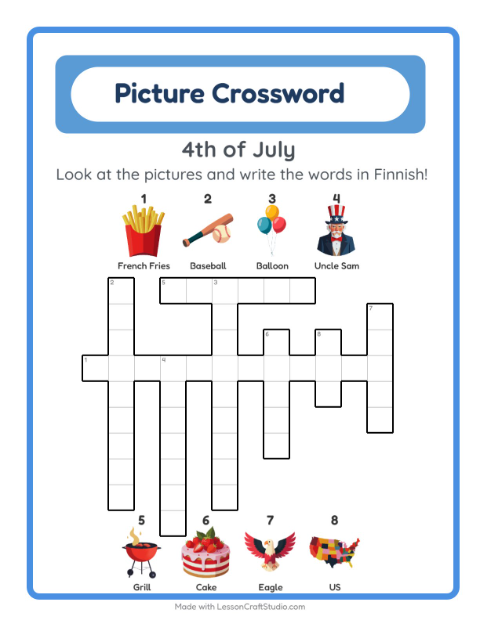 Picture crossword – Fourth of July Things