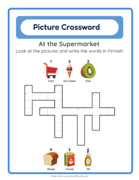 Picture crossword – Supermarket Things