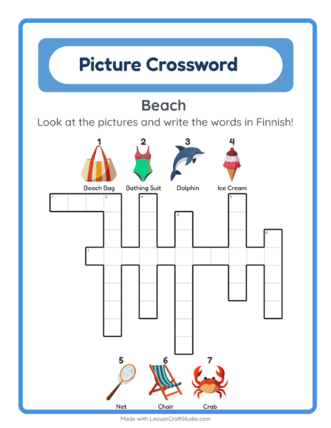 Picture crossword – Beach Things