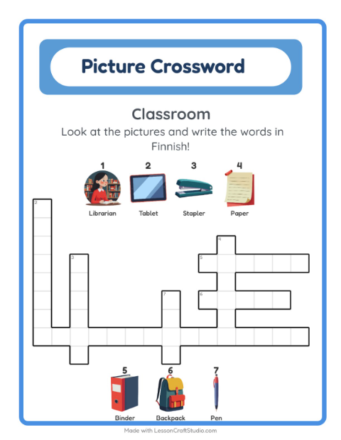 Picture crossword – Classroom Objects