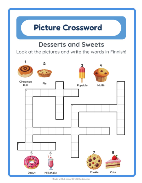 Picture crossword – Desserts and Sweets