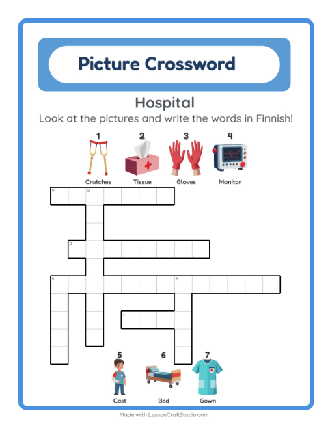 Picture crossword – Hospital Things