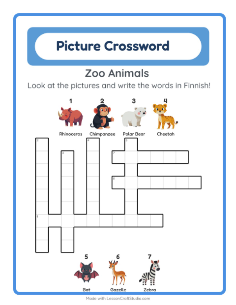 Picture crossword – Zoo Animals