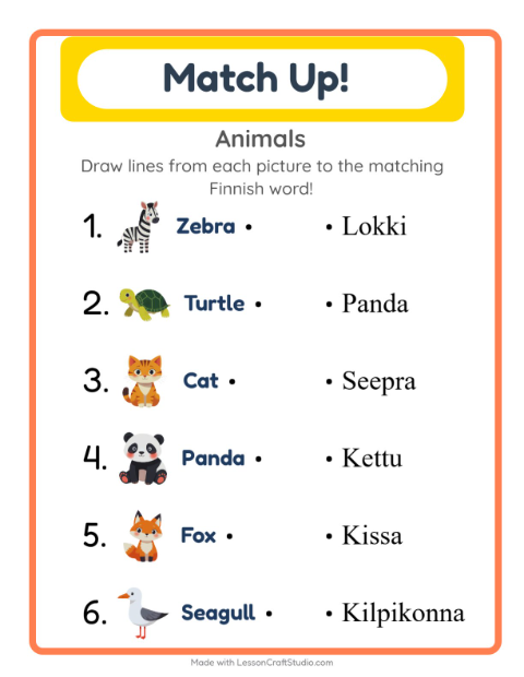 Picture-word match – Animals
