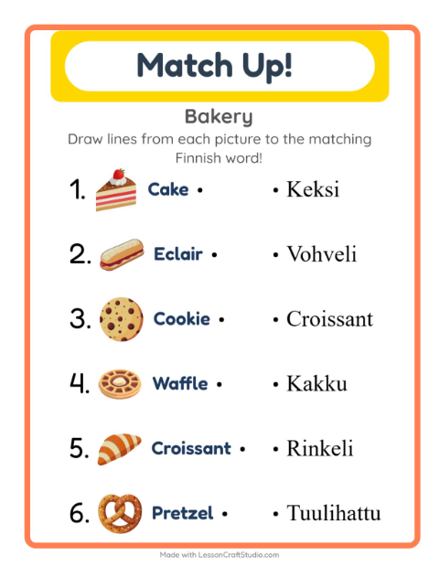 Picture-word match – Bakery Treats