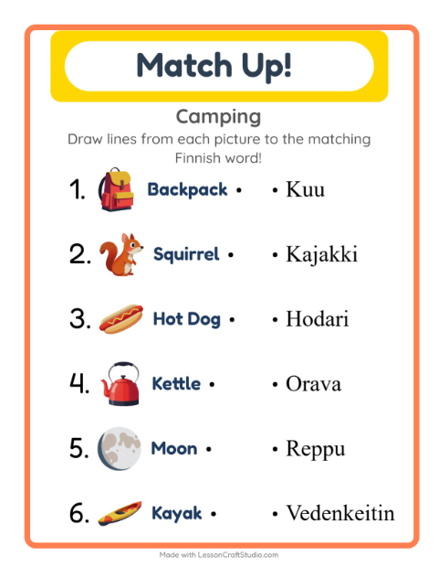 Picture-word match – Camping Gear
