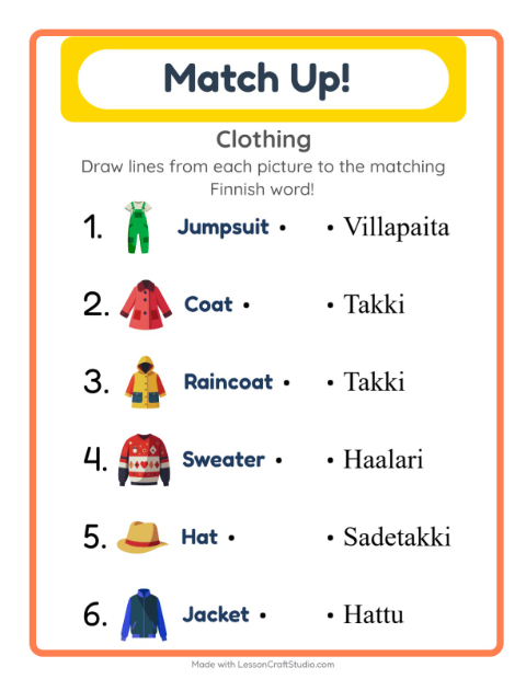 Picture-word match – Clothes