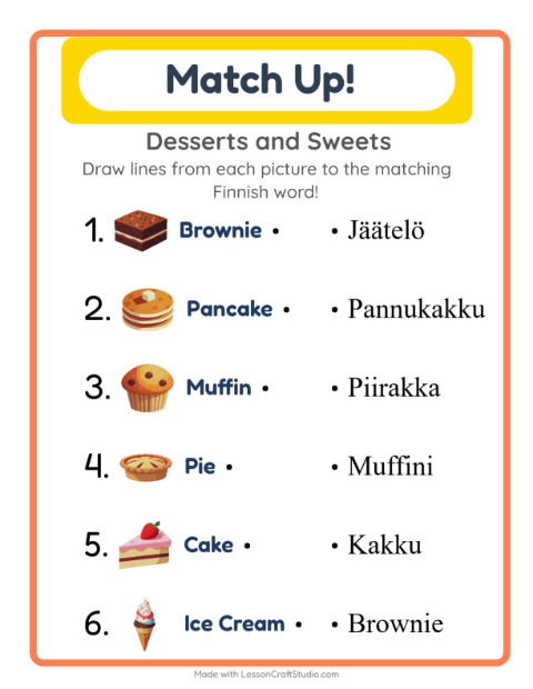 Picture-word match – Desserts and Sweets