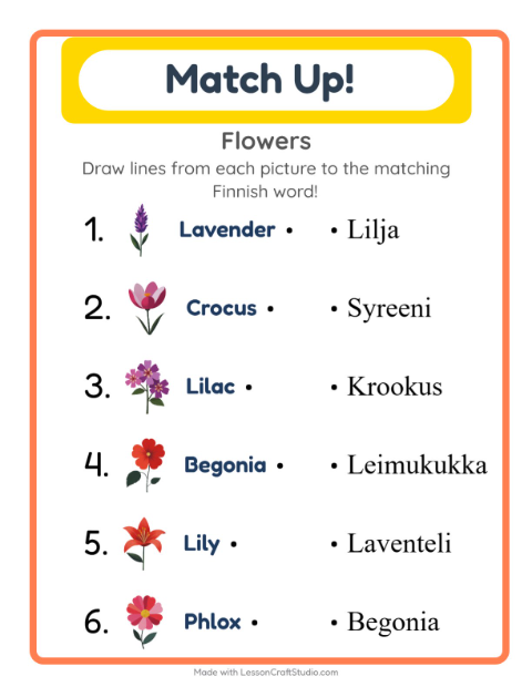 Picture-word match – Flowers