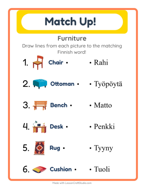 Picture-word match – Furniture
