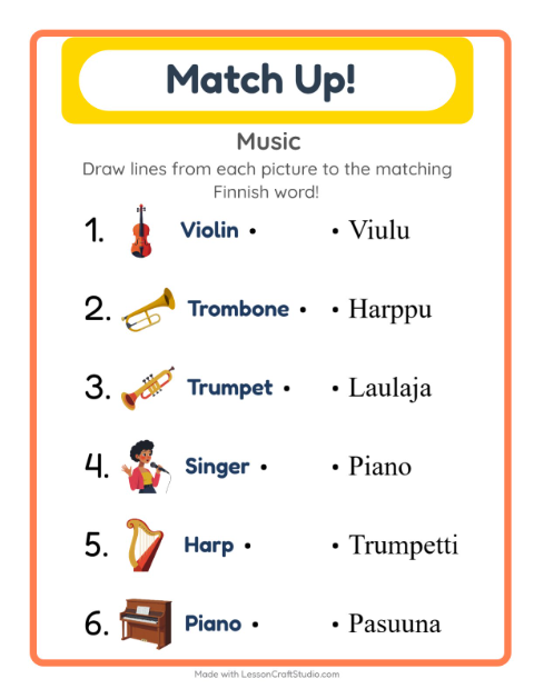 Picture-word match – Musical Instruments