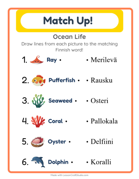 Picture-word match – Ocean Life