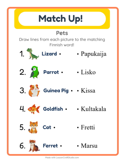 Picture-word match – Pets