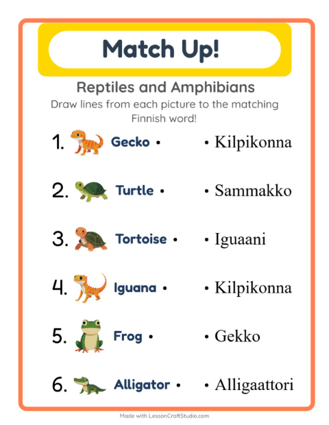 Picture-word match – Reptiles and Amphibians