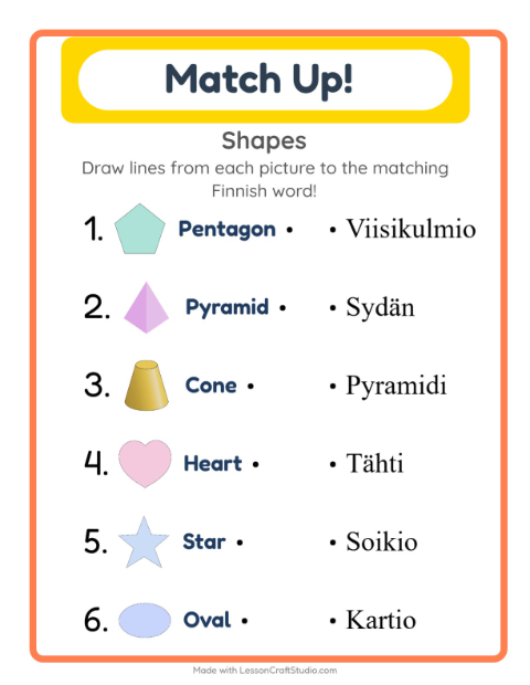Preview of Learn Finnish: Shapes – Picture-Word Match for Kids