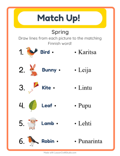 Preview of Learn Finnish: Spring – Picture-Word Match for Kids