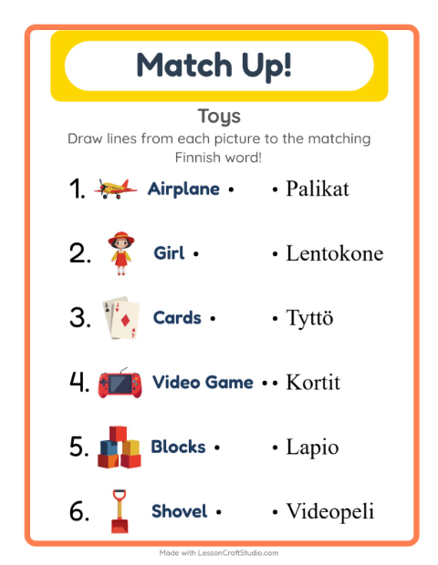 Picture-word match – Toys