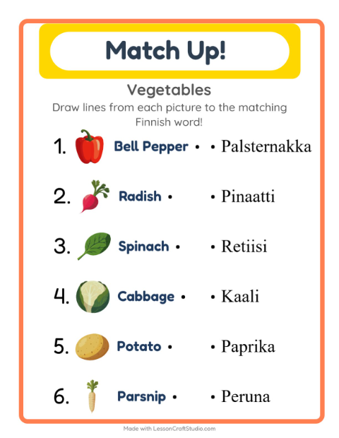 Picture-word match – Vegetables