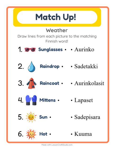 Picture-word match – Weather