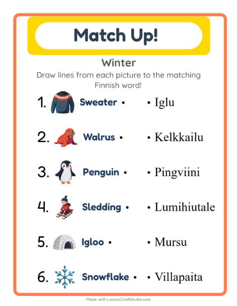 Picture-word match – Winter