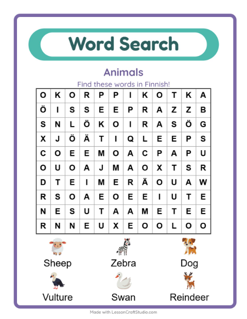 Picture word search – Animals