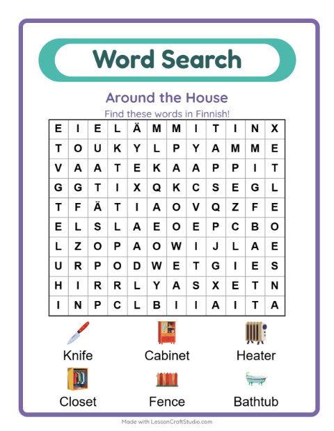 Picture word search – Household Things