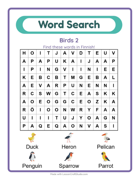 Picture word search – More Birds